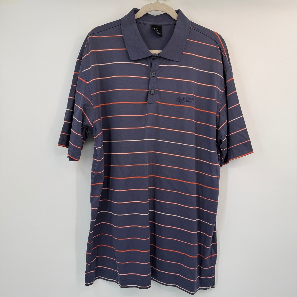Nike Golf Eagle Creek Mens XL Blue Orange Striped Cotton Polo Shirt Short Sleeve
